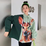 Susie Deer Print Casual Shirts