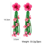 Mirabel Long Flower Beaded Tassel Earrings