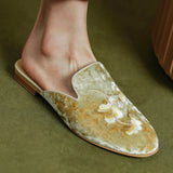 Brooke Embroidery Crushed Velvet Mules