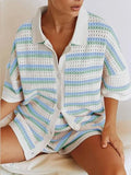 Casey Stripe Knit Shirt & Shorts Set