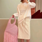 Suria Heart Shape Long Tassel Knit Bag