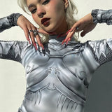 Cosima Silver Armor Prints Bodysuit