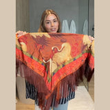 Gewen Vintage Print Tassel Fringe Square Scarf