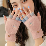 Flip Cover Fingerless Plush Mittens Gloves
