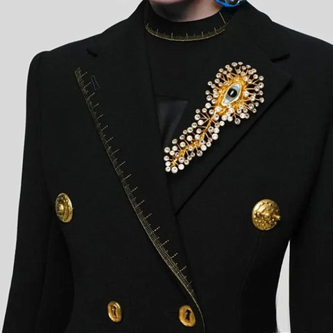 Large Rhinestone Metal Eyes Brooch and Necklace