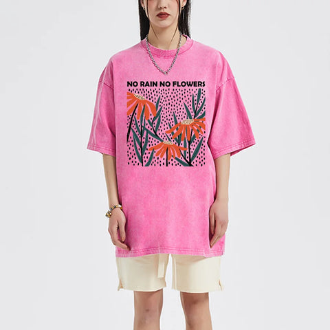 Flower Rain Print Unisex Vintage Wash T-Shirt