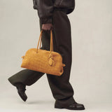 Lolanda Croco Embossed Suede Bowling Bag