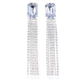 Rubie Big Square Rhinestone Long Tassel Earrings