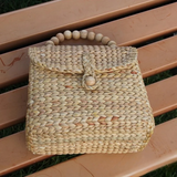 Cahya Wooden Bead Handle Straw Handbag