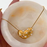 Golden Heart Zircon & Pearl Pendant Necklaces