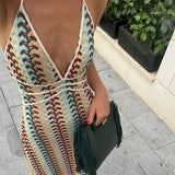 Josephine Zigzag Crochet Maxi Halter Dress