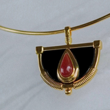 Vintage Enamel Red Stone Halfmoon Earrings & Necklace