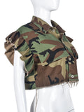 Valerie Camo Ruffle Sleeve Cropped Utility Jacket