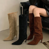 Catherine Pointed Toe Knee-High Suede Slouchy Boots