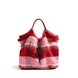 Hailey Fluffy Plaid Shoulder Tote Bag