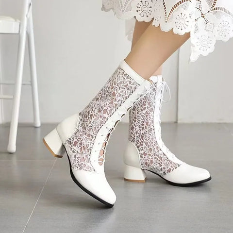 Coralie Lace Mesh Victorian Boots