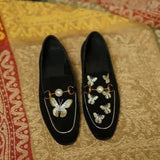 Bruna Pearl Bee Embroidered Velvet Loafers