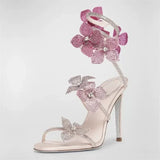 Amelia Crystal Flower Spiral Strap Sandals