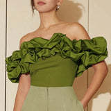 Josefina Satin Ruffle Off the Shoulder Top