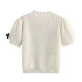 Léan Bow Knot Applique Puff Knit Sweater