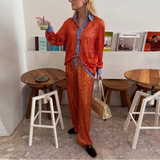 Catalina Sequin Contrast Trim Blouse and Boxer Pants