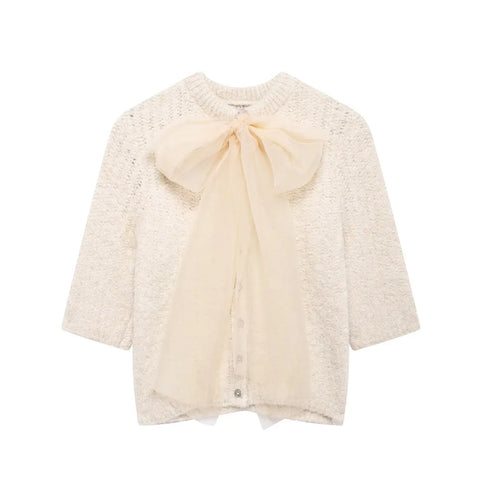 Kiera Tulle Bow Tie Cardigan Sweater