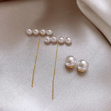 Bar and Pearl Pendant Drop Earrings