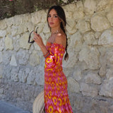 Kyra Printed Off the Shoulder Shirring Dress