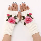 Rose Applique Hand Warmer Knit Gloves