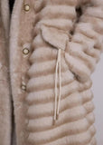 Monica Embossing Stripe Faux-Mink Fur Coat