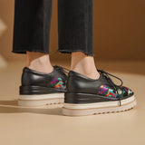 Anica Silk Embroidery Leather Platform Oxford Shoes
