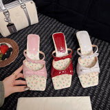 Camelia Floral Kitten Heel Mule Sandals
