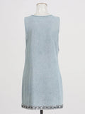 Aria Crystal Trim Plunge Neck Mini Denim Dress