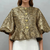 Natasha Sequin Puff-Sleeve Cropped Jacket