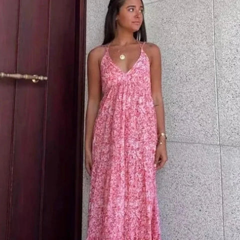 halter sun dress Brooke V-neck Pink Halter Sun Dress