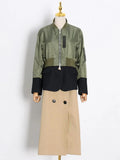 Mende Bomber Jacket Patchwork Trench Coat