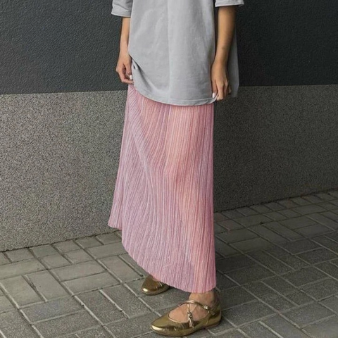 Aletta Mesh Pleated Sheer Maxi Skirt