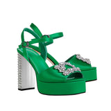 Talia Crystal Buckle Platform Ankle Strap Sandals