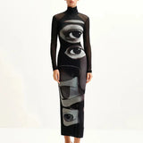 Mirabella Surreal Semi-Sheer Eye Print Mesh Dress