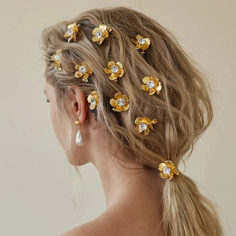 Amanda Rhinestone Flower Hairpins- 4PCS