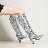 Costanza Metallic Snake Pattern Knee High Boots