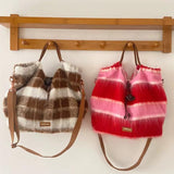 Hailey Fluffy Plaid Shoulder Tote Bag