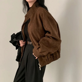 Olivia Vintage Faux Suede Bomber Jacket