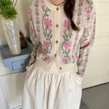 Mia Sweet Boho Floral Intarsia Cardigan