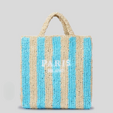 Paris Candy Color Stripes Straw Knit Shopper Totes