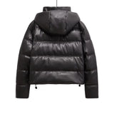 Jaden Faux Leather Hooded Puffer Jacket