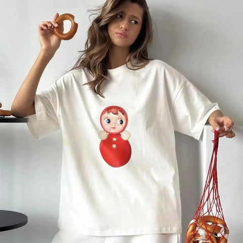 Cute Doll Cartoon Print T-Shirt