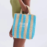 Paris Candy Color Stripes Straw Knit Shopper Totes