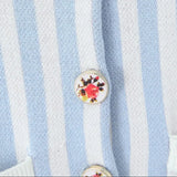 Amelie Floral Blue Striped Pointelle Knit Cardigan