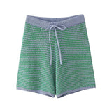 Aluna Retro Pinstripe Shirts and Shorts Knit Suit